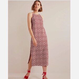 NWT Boden Racer Neck Halter Maxi Dress in Red Floral Tile Size 6
